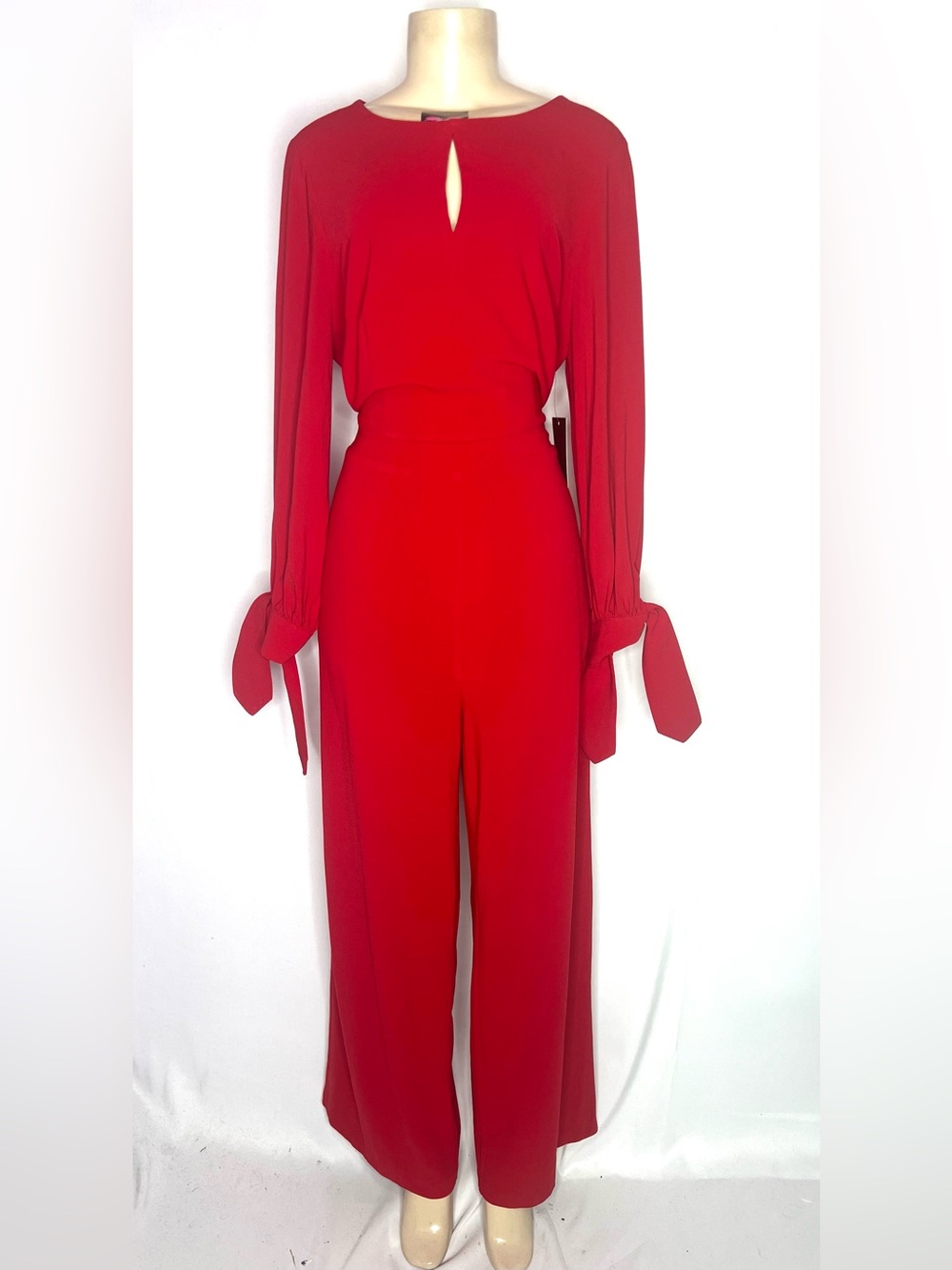 ELOQUII Red Long-Sleeve Stretch Jumpsuit with Tie Cuffs